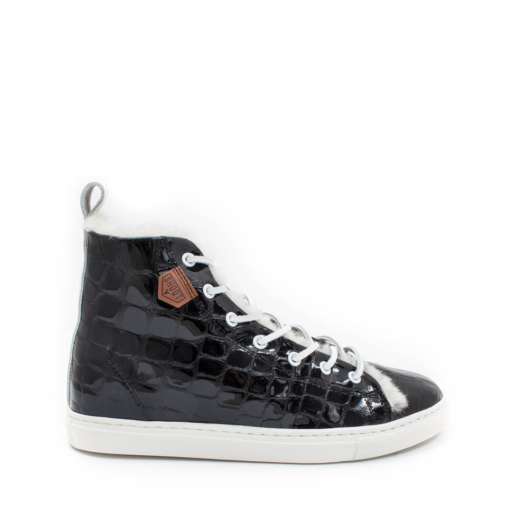 Sneakers Unisex Krokolack Schwarz Lammfell