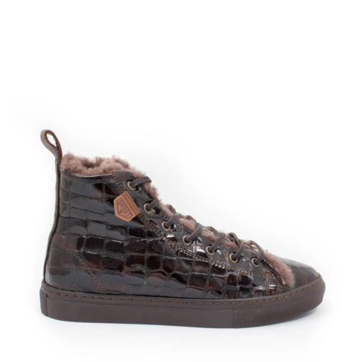 Sneakers Unisex Patent Brown Croc Sheepskin