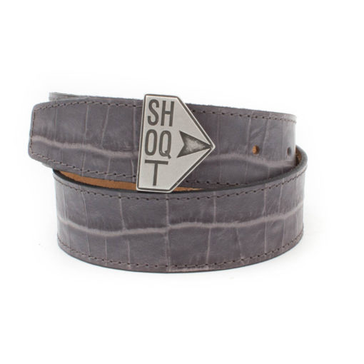 Leather Belt with Shoqt Buckle- Grey Croc - Image 2