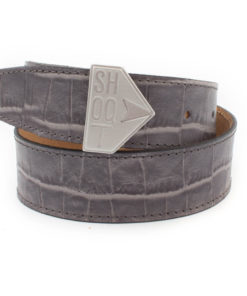 Leather Belt with Shoqt Buckle- Grey Croc