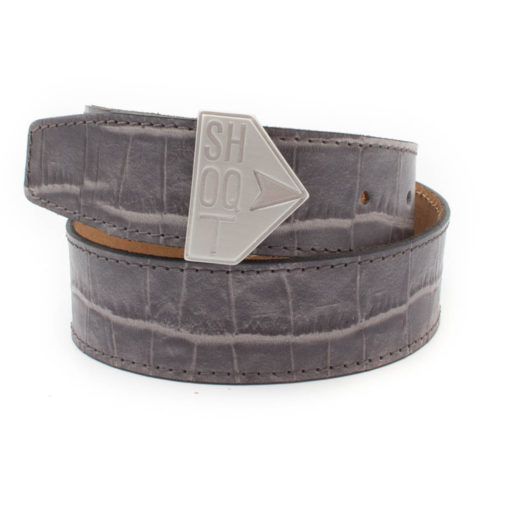 Leather Belt with Shoqt Buckle- Grey Croc