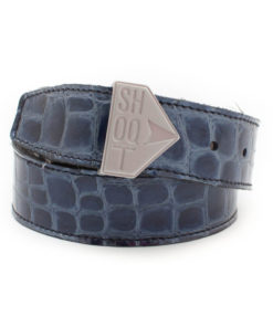 Leather Belt with Shoqt Buckle- Patent Blue Croc