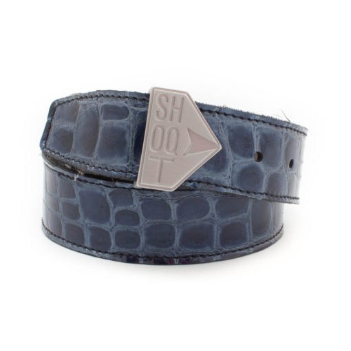Ledergürtel mit Shoqt Schnalle- Krokolack Blau