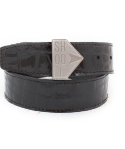 Leather Belt with Shoqt Buckle- Patent Black Croc