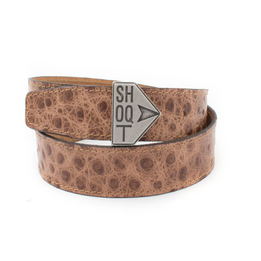 Leather Belt with Shoqt Buckle- Ostrich Camel - Image 2