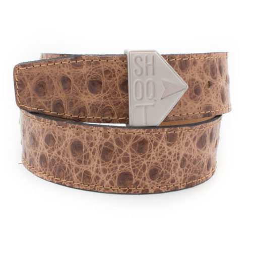 Leather Belt with Shoqt Buckle- Ostrich Camel